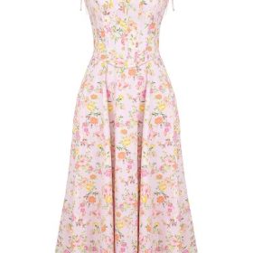 Clarabelle Pink Meadow Print Cotton Midi Sundress - Image 2