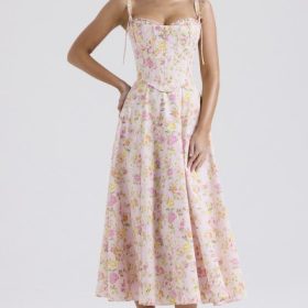 Clarabelle Pink Meadow Print Cotton Midi Sundress - Image 5