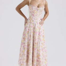 Clarabelle Pink Meadow Print Cotton Midi Sundress - Image 6