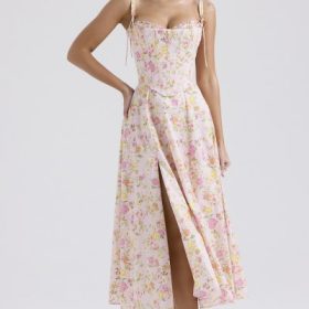 Clarabelle Pink Meadow Print Cotton Midi Sundress - Image 7