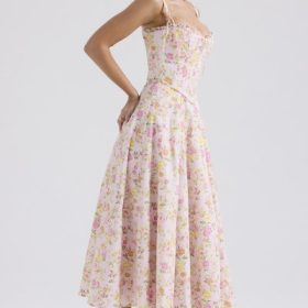 Clarabelle Pink Meadow Print Cotton Midi Sundress - Image 8