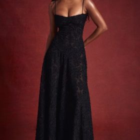 Seren Black Floral Lace Back Maxi Dress