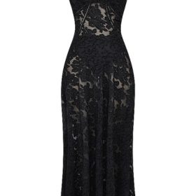 Seren Black Floral Lace Back Maxi Dress - Image 2