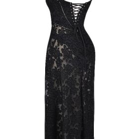Seren Black Floral Lace Back Maxi Dress - Image 3