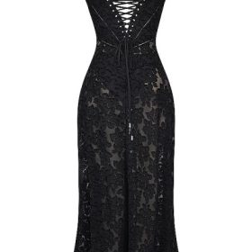 Seren Black Floral Lace Back Maxi Dress - Image 4