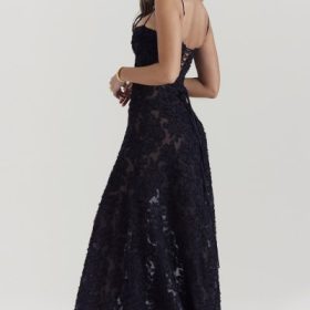 Seren Black Floral Lace Back Maxi Dress - Image 10