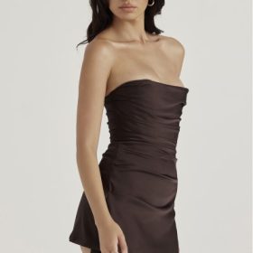 Jasmine Chocolate Draped Strapless Corset Dress - Image 9