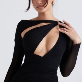 Santa Black Glitter Cutout Mini Dress - Image 8