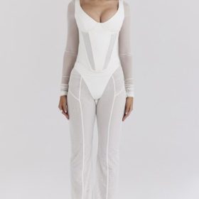 Avalon White Mesh High Waist Trousers - Image 5