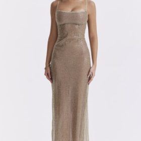 Alondra Cafe Au Lait Beaded Maxi Dress - Limited Edition - Image 7