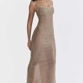Alondra Cafe Au Lait Beaded Maxi Dress - Limited Edition - Image 13