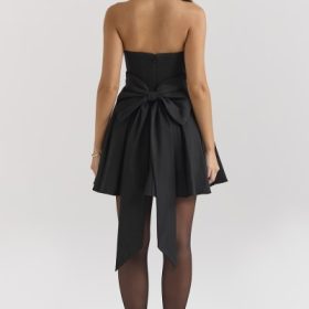 Emmanuela Black Strapless Detachable Bow Mini Dress - Image 10