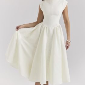 Debutante Ivory Moire Satin Midi Dress - Image 8