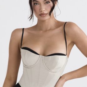 Luette Beige Satin Underwired Corset - Image 5