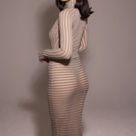 Margo Grey Velour Sheer Striped Midi Skirt