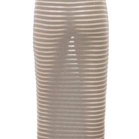 Margo Grey Velour Sheer Striped Midi Skirt - Image 4