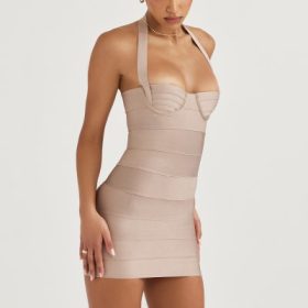 Maliha Latte Bandage Mini Dress - Image 9