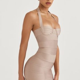Maliha Latte Bandage Mini Dress - Image 11