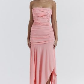 Ivana Apricot Gathered Asymmetric Dress - Image 7