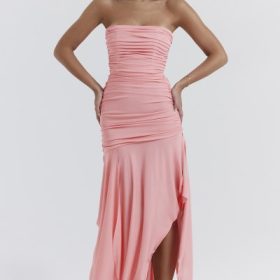 Ivana Apricot Gathered Asymmetric Dress - Image 8