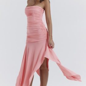 Ivana Apricot Gathered Asymmetric Dress - Image 9