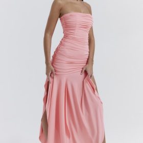 Ivana Apricot Gathered Asymmetric Dress - Image 10