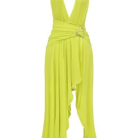 Olessia Acid Lime Backless Halter Maxi Dress - Image 2