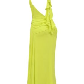 Olessia Acid Lime Backless Halter Maxi Dress - Image 3