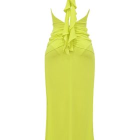Olessia Acid Lime Backless Halter Maxi Dress - Image 4
