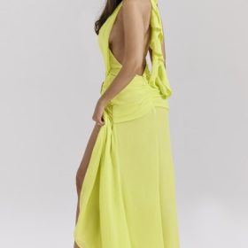 Olessia Acid Lime Backless Halter Maxi Dress - Image 9