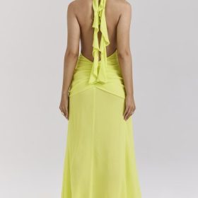 Olessia Acid Lime Backless Halter Maxi Dress - Image 10