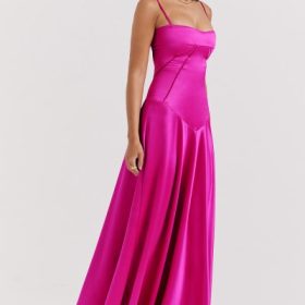 Anabella Fuchsia Lace Up Maxi Dress - Image 10
