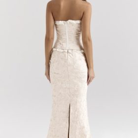 Mara Ivory Metallic Jacquard Maxi Skirt - Image 10
