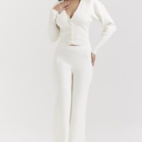 Vanna Off White Cotton Knitted Trousers - Image 5
