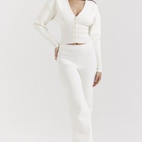 Vanna Off White Cotton Knitted Trousers - Image 8