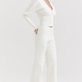 Vanna Off White Cotton Knitted Trousers - Image 9
