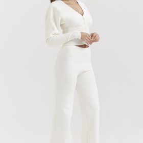 Vanna Off White Cotton Knitted Trousers - Image 10