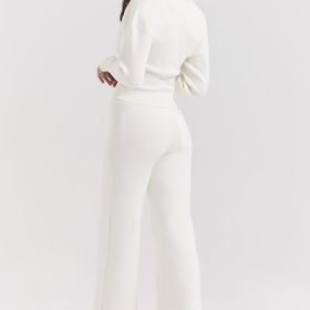 Vanna Off White Cotton Knitted Trousers - Image 11