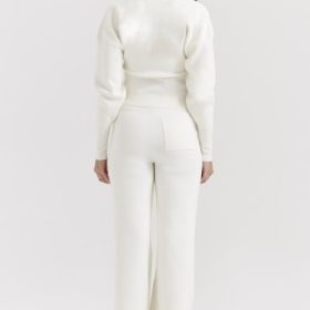 Vanna Off White Cotton Knitted Trousers - Image 12