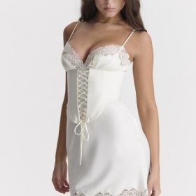 Soraya Ivory Satin Slip Dress - Image 13