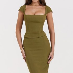 Layana Olive Corset Midi Dress - Image 5