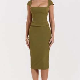 Layana Olive Corset Midi Dress - Image 7