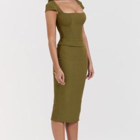 Layana Olive Corset Midi Dress - Image 11