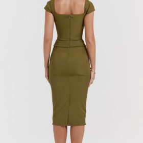 Layana Olive Corset Midi Dress - Image 13