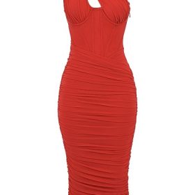 Valentina Scarlet Asymmetric Cutout Midi Dress - Image 2