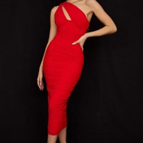 Valentina Scarlet Asymmetric Cutout Midi Dress - Image 7