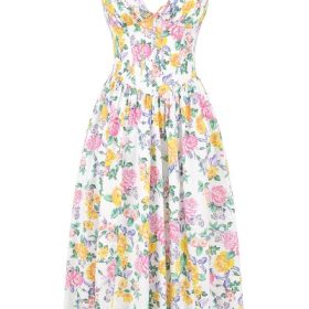 Emmelina White Vintage Rose Print Cotton Corset Sundress - Image 2