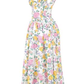 Emmelina White Vintage Rose Print Cotton Corset Sundress - Image 3