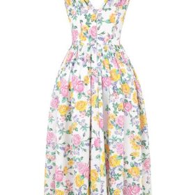 Emmelina White Vintage Rose Print Cotton Corset Sundress - Image 4