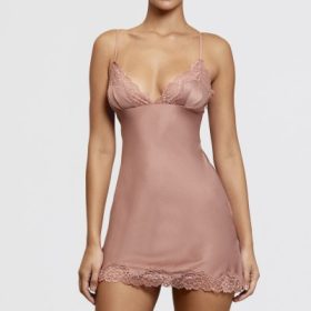 Nia Rose Pink Satin & Lace Slip Dress - Image 5